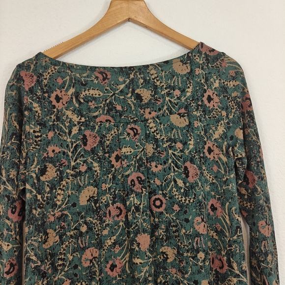 Peruvian Connection Orla Long Sleeve Green Floral Mini Tunic Dress Size XS - Picture 13 of 15
